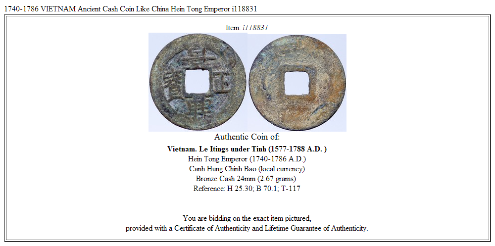 1740-1786 VIETNAM Ancient Cash Coin Like China Hein Tong Emperor i118831