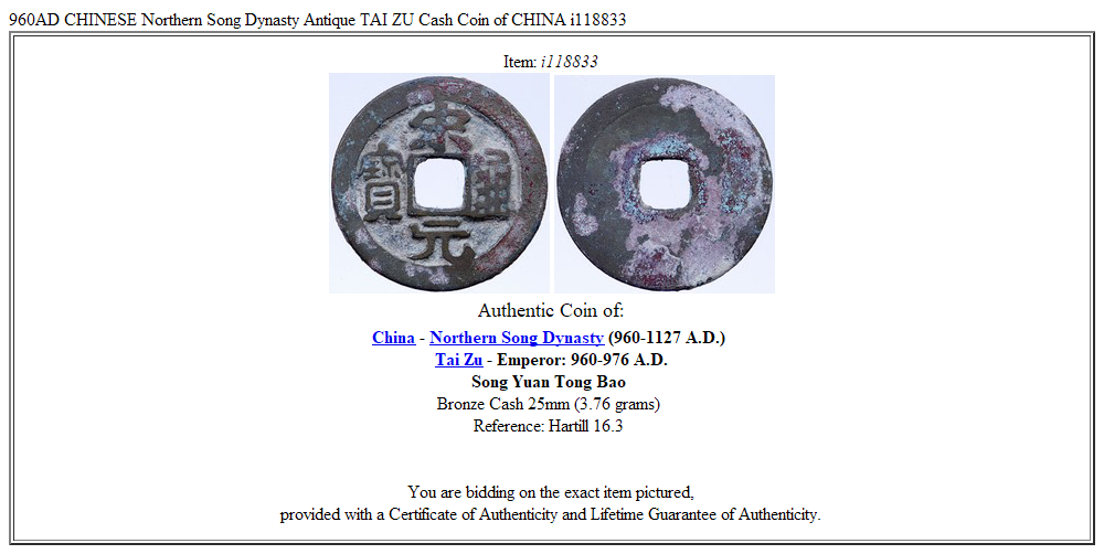 960AD CHINESE Northern Song Dynasty Antique TAI ZU Cash Coin of CHINA i118833