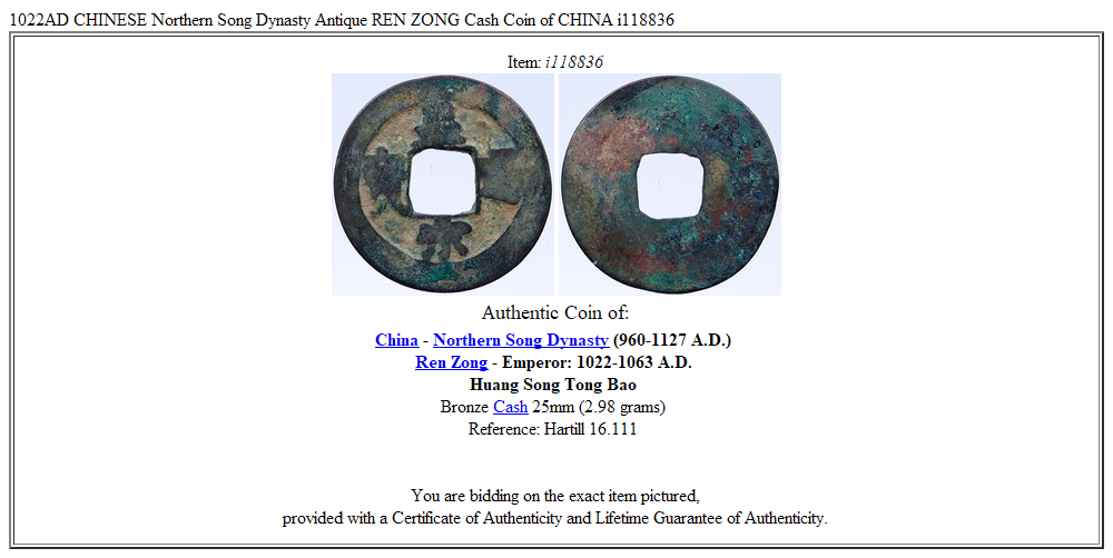 1022AD CHINESE Northern Song Dynasty Antique REN ZONG Cash Coin of CHINA i118836