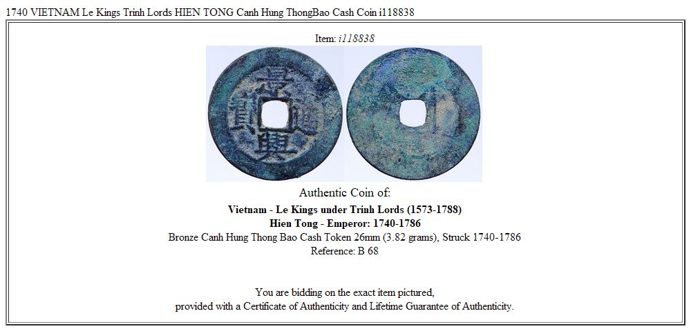 1740 VIETNAM Le Kings Trinh Lords HIEN TONG Canh Hung ThongBao Cash Coin i118838