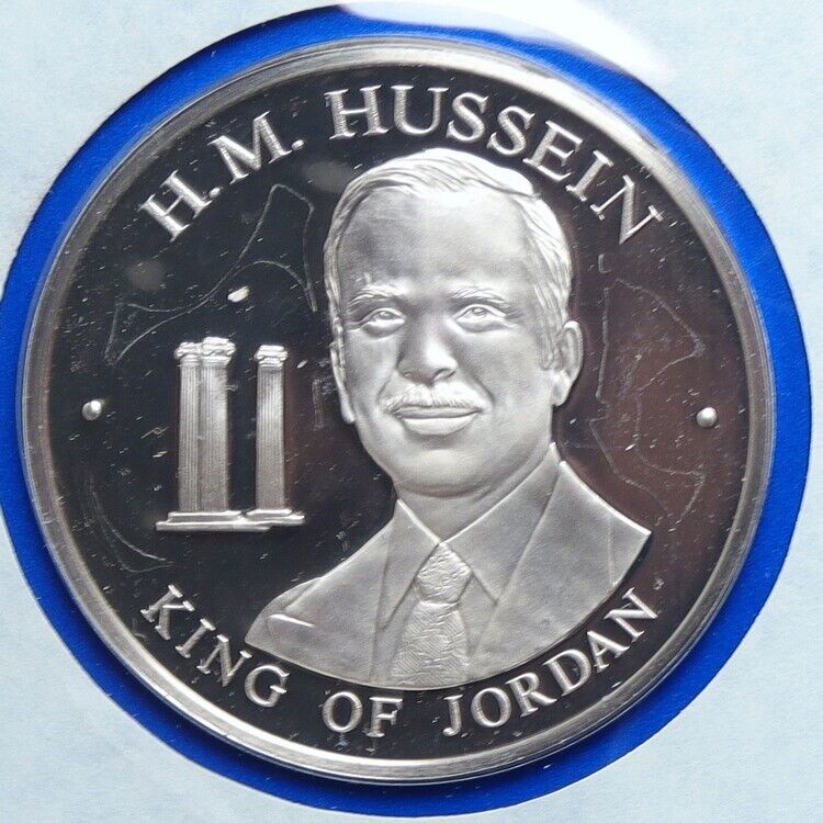 1976 US BICENTENNIAL VISIT Jordan King HUSSEIN Old Proof Silver Medal i114189