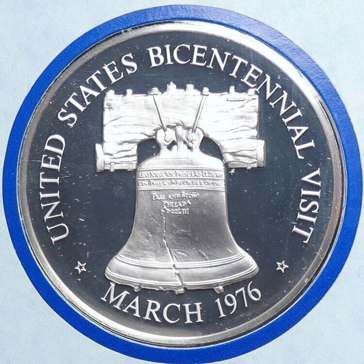 1976 US BICENTENNIAL VISIT Jordan King HUSSEIN Old Proof Silver Medal i114189