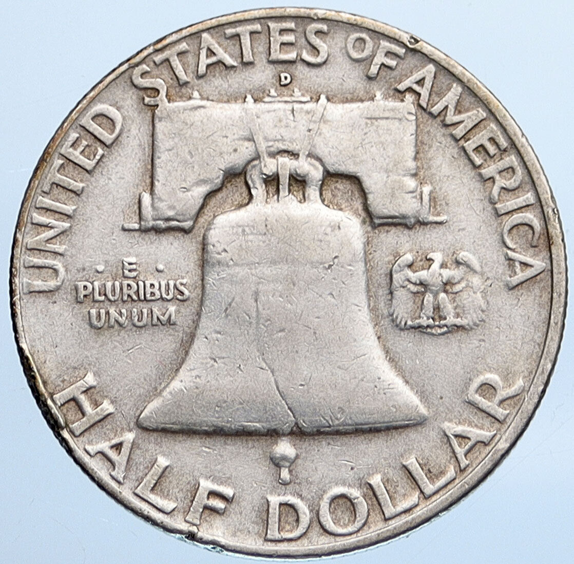 1958 D US Benjamin Franklin LIBERTY BELL Vintage Silver Half Dollar Coin i115194