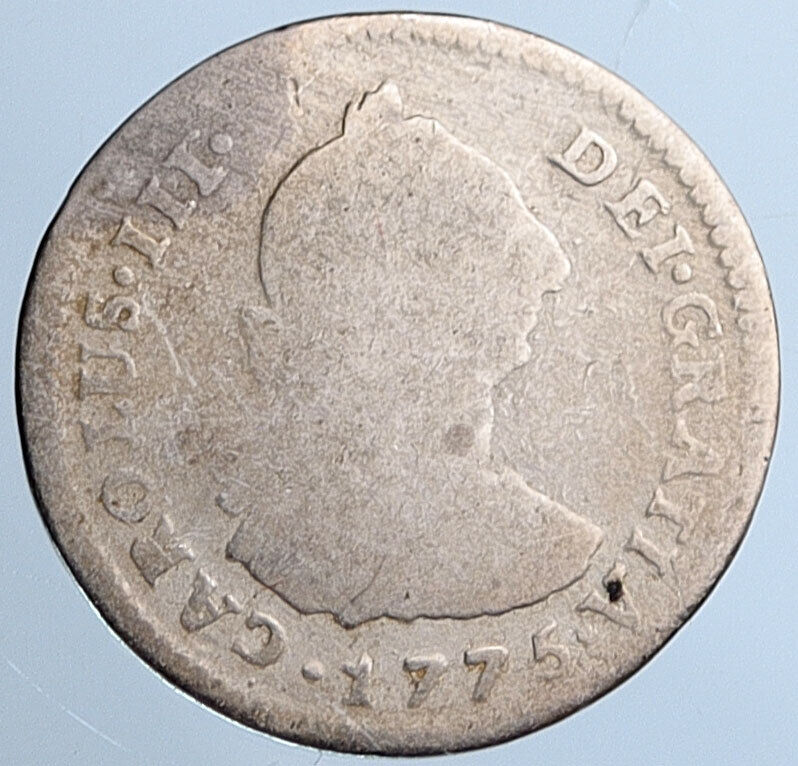 1775 MJ PERU South America KING CHARLES III Silver Peruvian Real Coin i115288