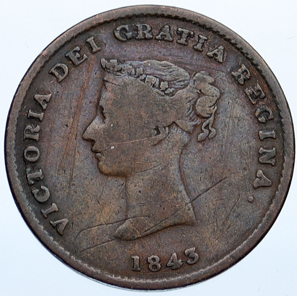 1843 CANADA New Brunswick British Queen VICTORIA Ship 1/2 Penny Token i115293