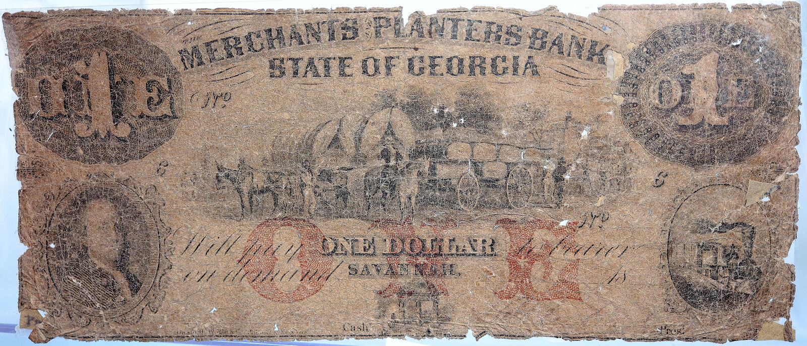 1857 USA Georgia MERCHANTS PLANTER BANK Savannah Authentic Dollar Bill i114491