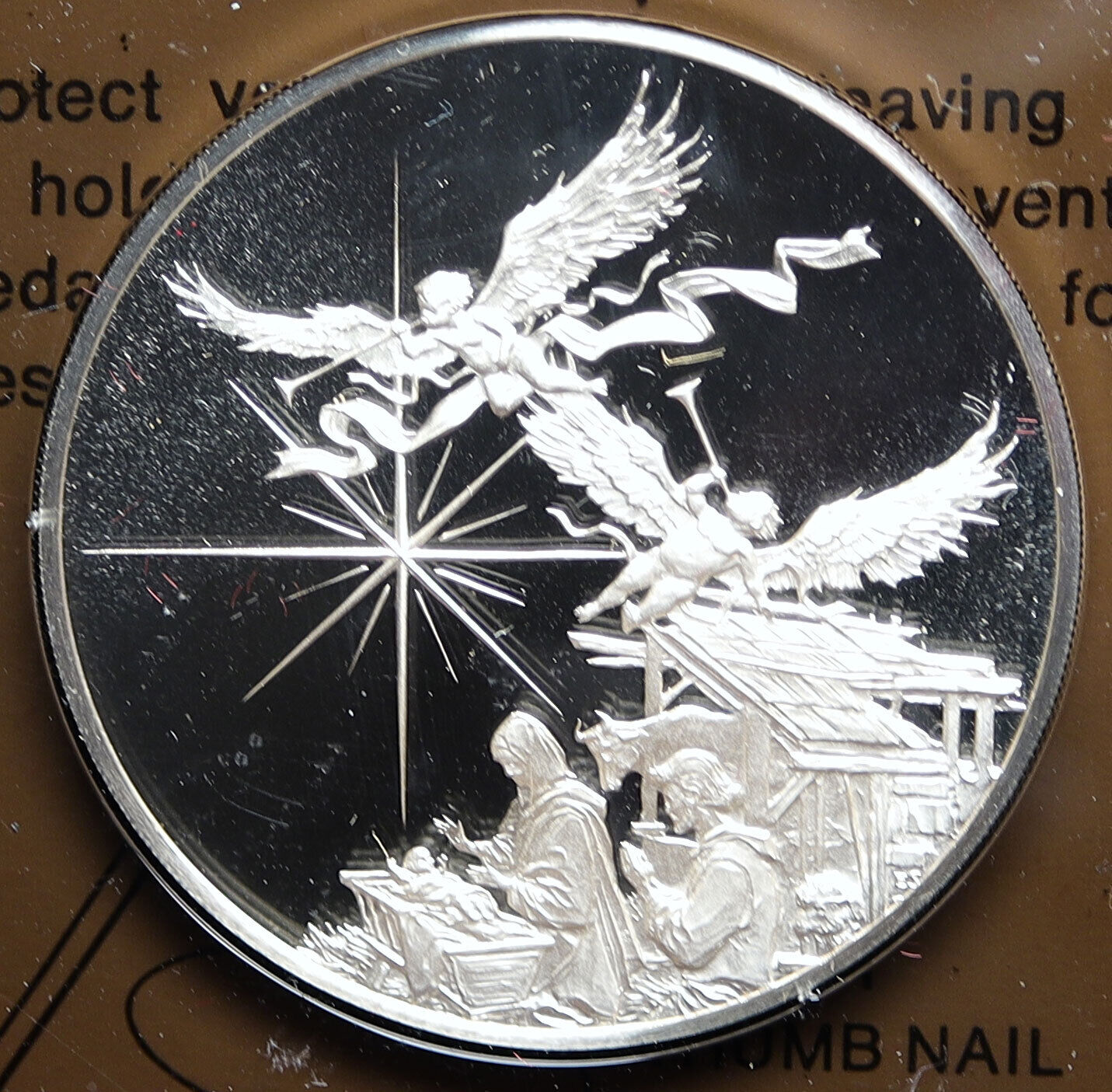 1973 US USA Franklin Mint Jesus Nativity Star Bethlehem PRF Silver Medal i114502