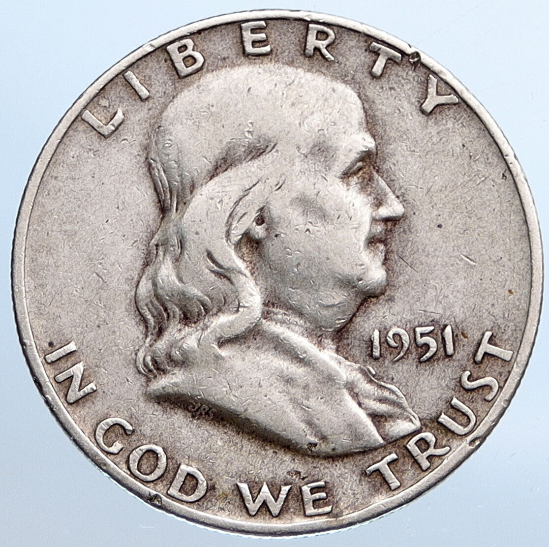 1951 D US Benjamin Franklin LIBERTY BELL Vintage Silver Half Dollar Coin i115262