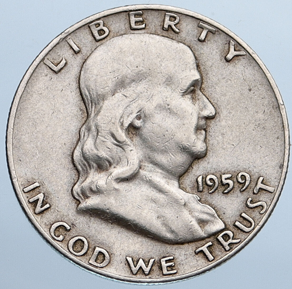 1959 D US Benjamin Franklin LIBERTY BELL Vintage Silver Half Dollar Coin i115304