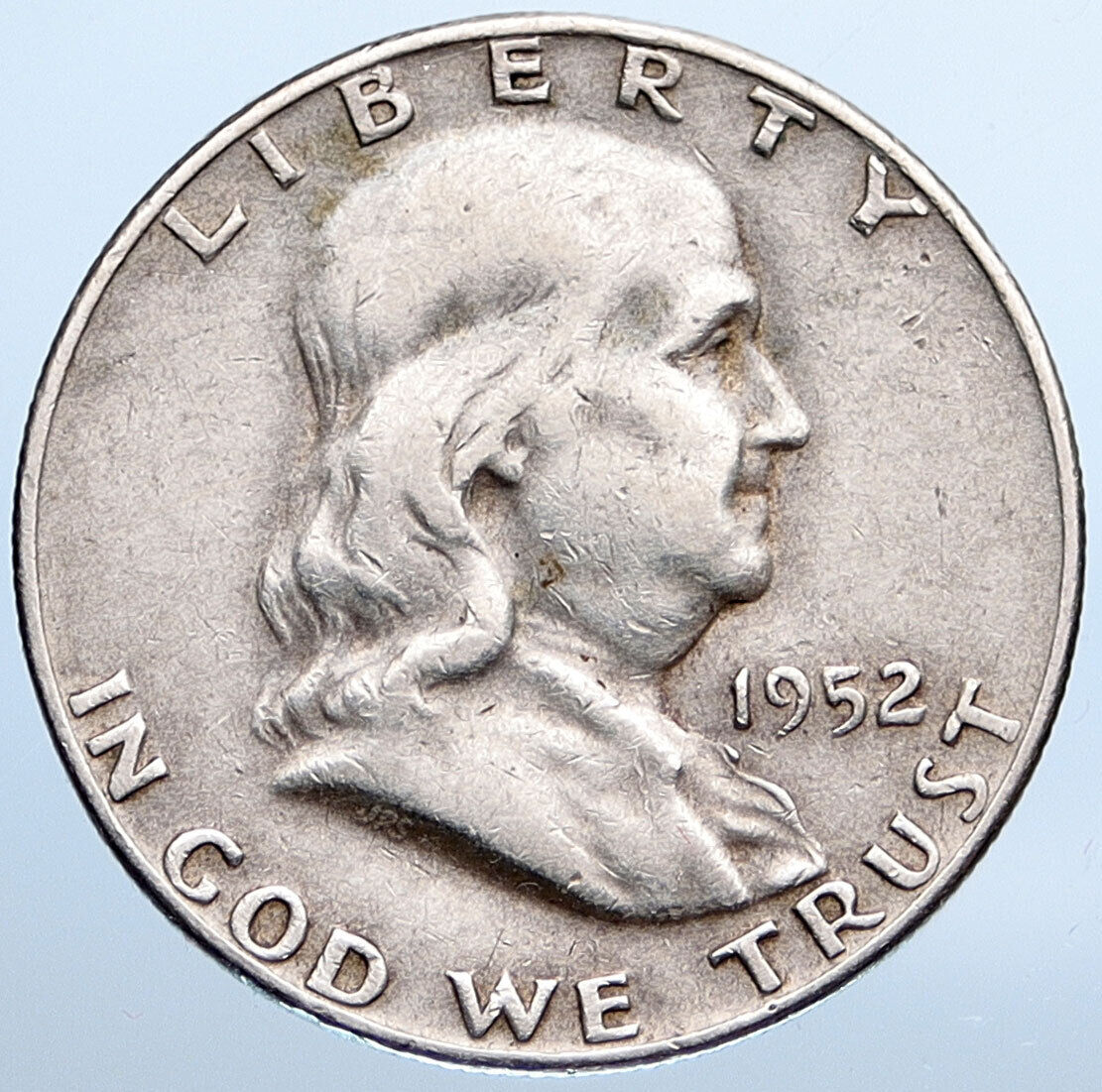 1952 D US Benjamin Franklin LIBERTY BELL Vintage Silver Half Dollar Coin i115271