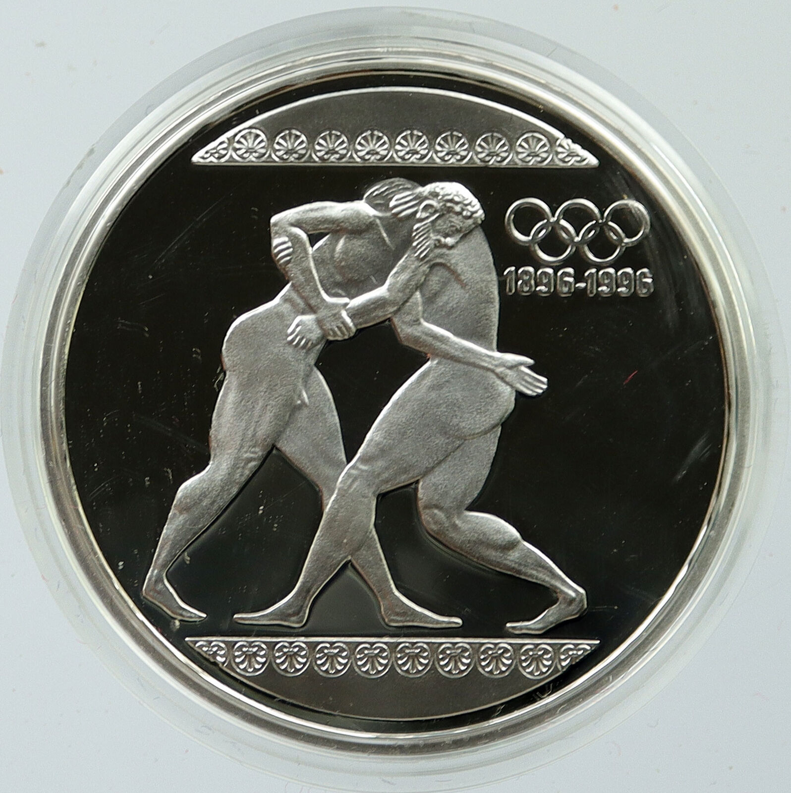 1996 GREECE OLYMPICS 100Y Ancient Wrestling Proof Silver 1000 Drach Coin i116028