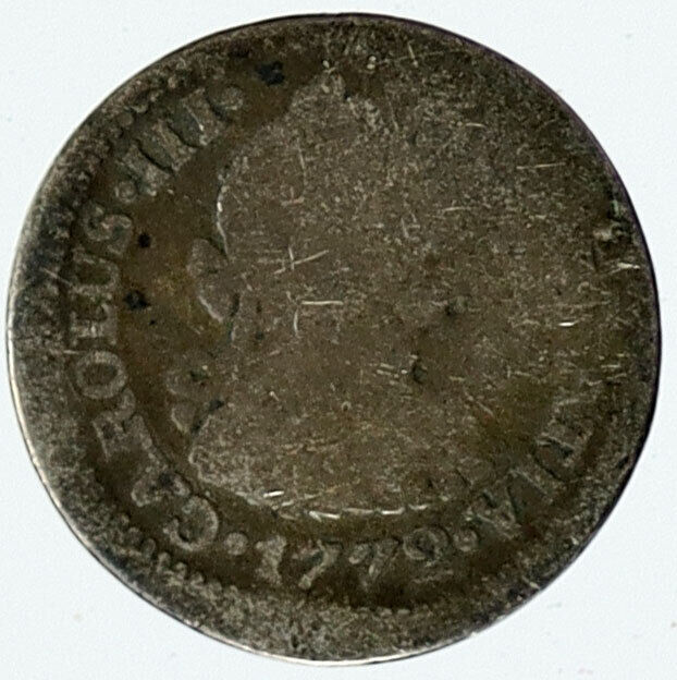 1779 MO FM MEXICO SPAIN King CHARLES IV ANTIQUE Silver Real Mexican Coin i116127