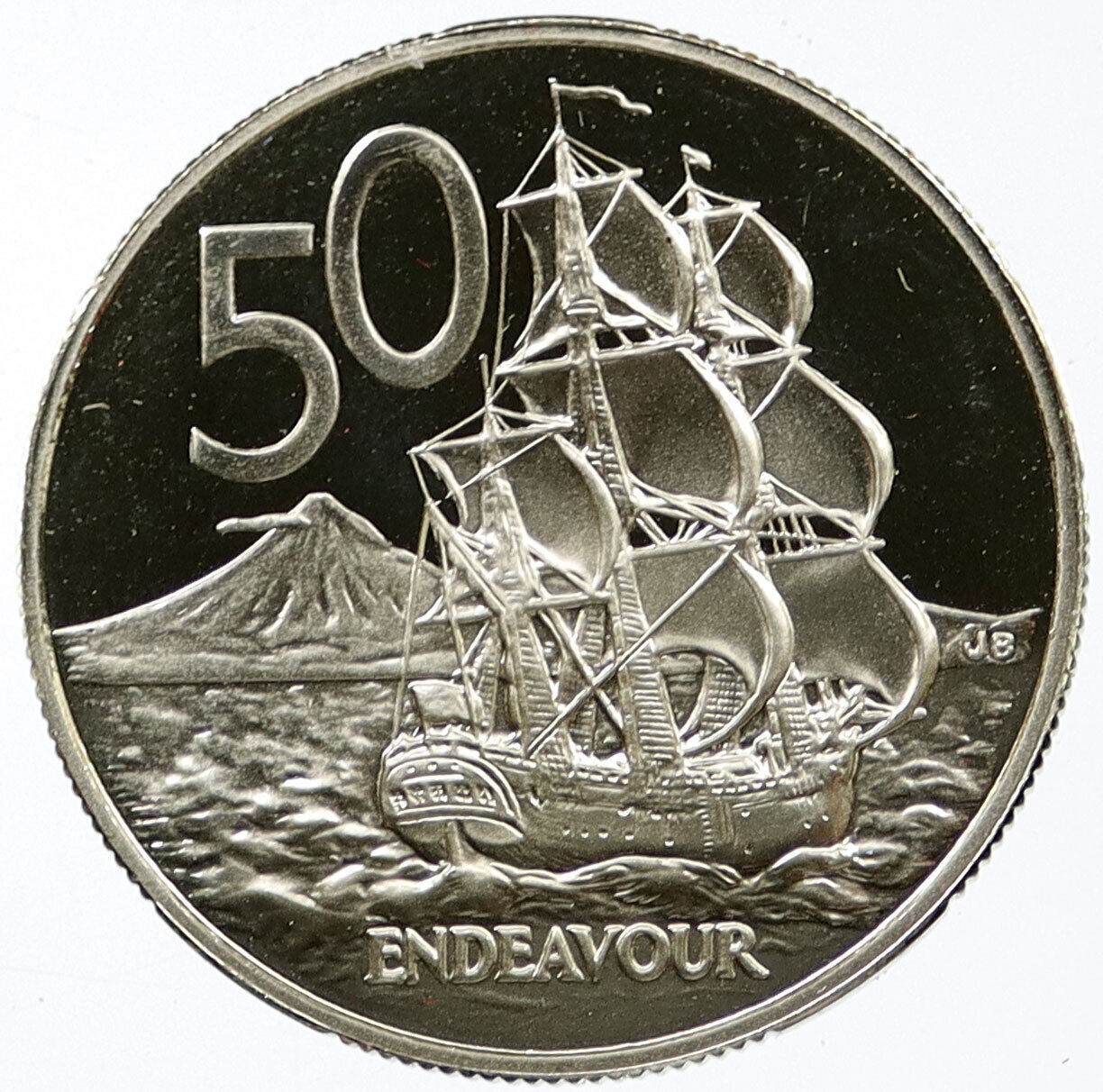 1988 NEW ZEALAND Elizabeth II HMS ENDEAVOR SHIP Proof 50 Cent Coin i116007