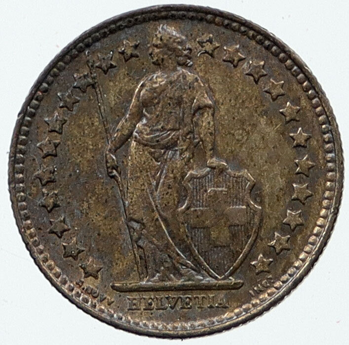 1921 SWITZERLAND HELVETIA Symbolizes SWISS Nation SILVER 1/2 Francs Coin i116010