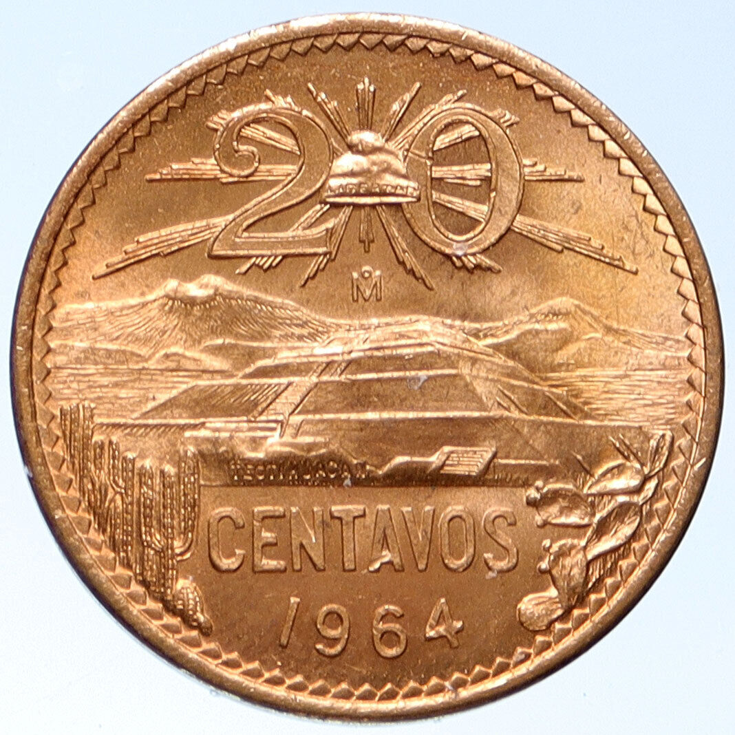 1964 MEXICO Mo Pythagorian Cap of LIBERTY Old VINTAGE 20 Centavos Coin i115318