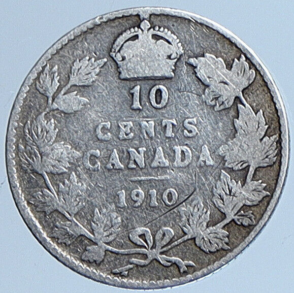 1910 CANADA UK King Edward VII Crown RARE ANTIQUE Silver 10 CENTS Coin i113668