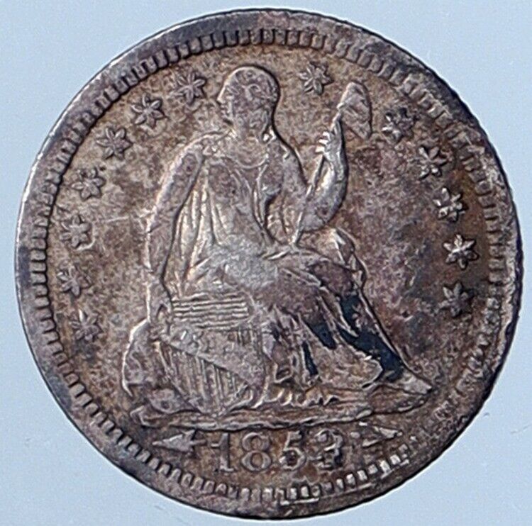 1853 P UNITED STATES US Silver SEATED LIBERTY OLD Silver Half Dime Coin i113853