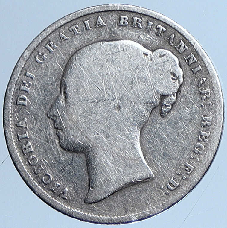 1856 UK Great Britain United Kingdom QUEEN VICTORIA Shilling Silver Coin i113671