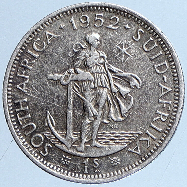 1952 SOUTH AFRICA Large GEORGE VI Anchor OD VINTAGE Silver Shilling Coin i113667