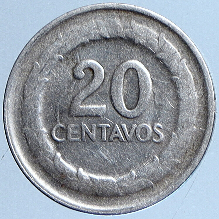 1946 COLUMBIA Simon Bolivar Eagle Shield Genuine Silver 20 Centavos Coin i113666