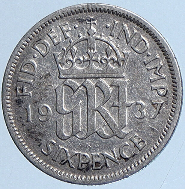 1937 UK Great Britain United Kingdom KING GEORGE VI Silver SIXPENCE Coin i113646