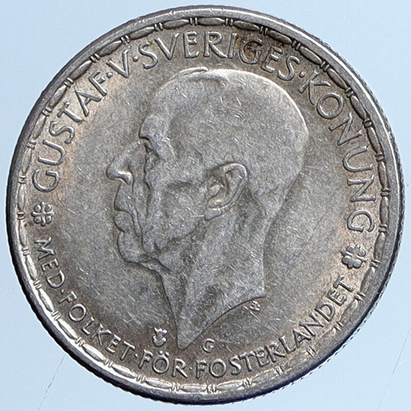 1944 Sweden KING GUSTAF V Crowned ARMS Antique Vintage Silver Krona Coin i113636