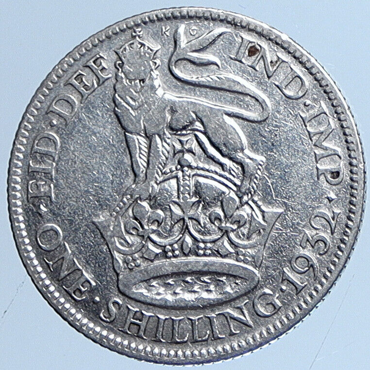 1932 United Kingdom UK Great Britain GEORGE V Lion Silver Shilling Coin i113637