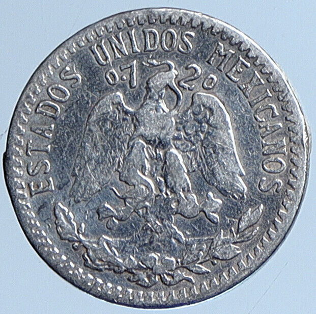 1920 MEXICO Pythagorian Cap of LIBERTY Antique 20 Centavos Silver Coin i113644