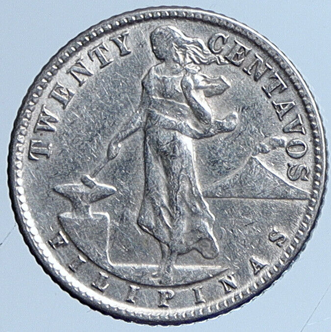 1944 D PHILIPPINES Under US Administration Eagle Silver 20 Centavos Coin i113652