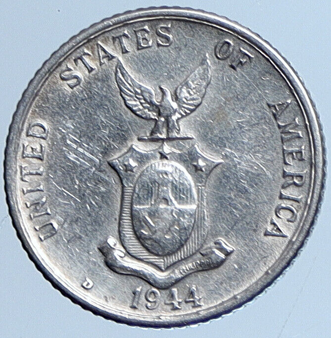 1944 D PHILIPPINES Under US Administration Eagle Silver 20 Centavos Coin i113652