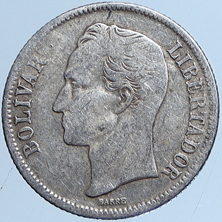 1954 Freemason President Simon Bolivar VENEZUELA Founder Silver 1B Coin i113658
