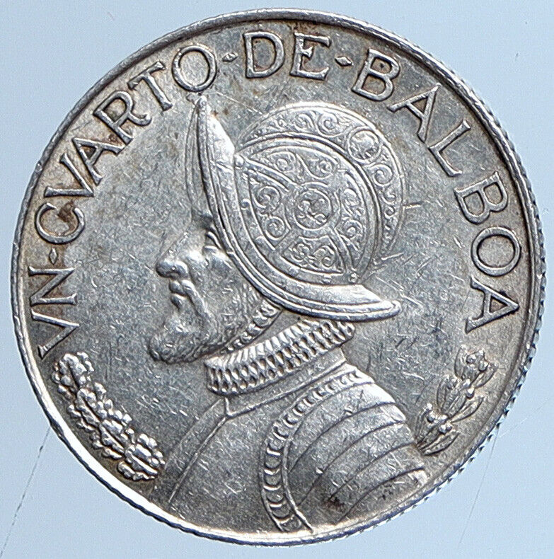 1962 PANAMA Antique VINTAGE Spanish CONQUISTADOR Silver 1/4 Balboa Coin i113661