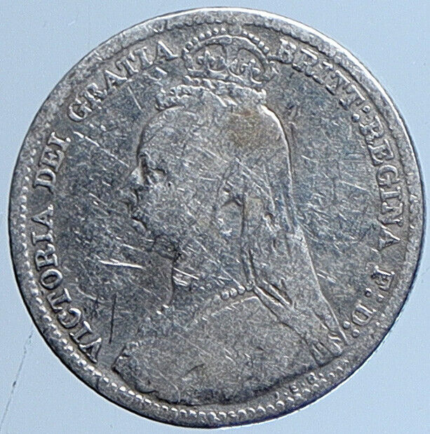 1891 UK Great Britain United Kingdom QUEEN VICTORIA Sixpence Silver Coin i113662