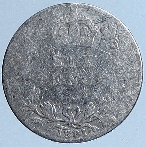 1891 UK Great Britain United Kingdom QUEEN VICTORIA Sixpence Silver Coin i113662