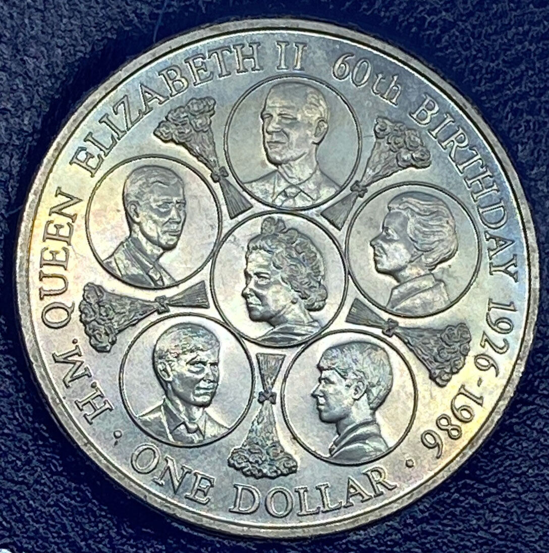 1986 COOK ISLANDS Elizabeth II 60th BIRTHDAY Vintage OLD Dollar Coin i114430
