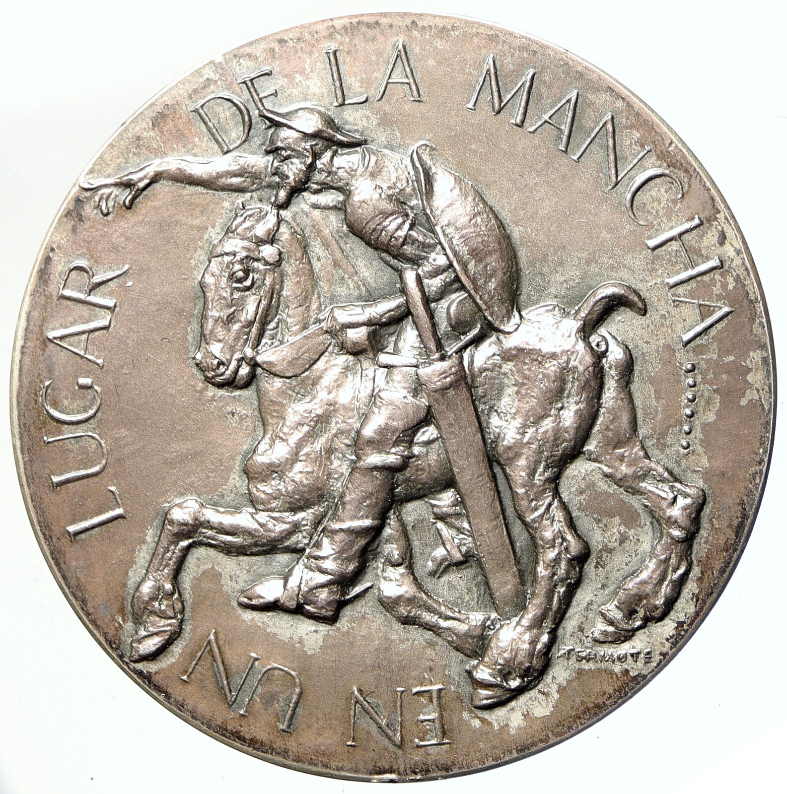 1947 SPAIN Don Quixote of La Mancha 400 Years Cervantes Old Silver Medal i112290