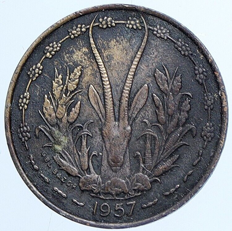 1957 West African States Economic BANK Gazelle Old CFA 10 Francs Coin i113811