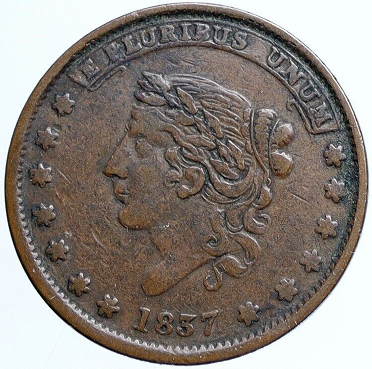 1837 UNITED STATES US Hard Times Political TOKEN w LIBERTY NOT ONE CENT i113814