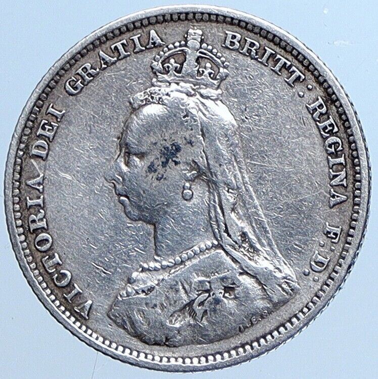1887 UK Great Britain United Kingdom QUEEN VICTORIA Silver Shilling Coin i113813