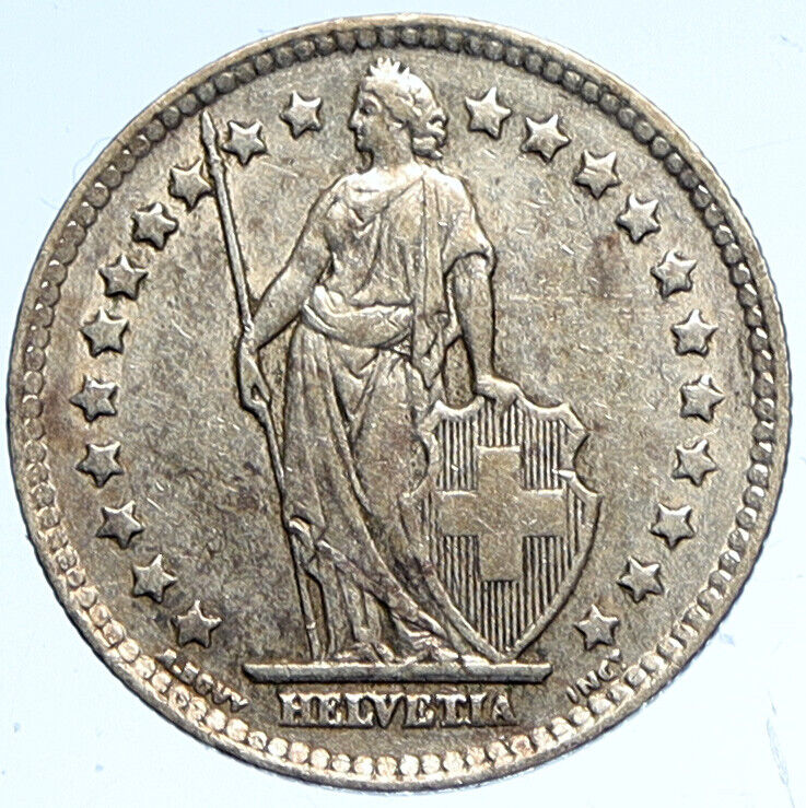 1943 B SWITZERLAND HELVETIA Symbolizes SWISS Nation SILVER 1 Franc Coin i112479