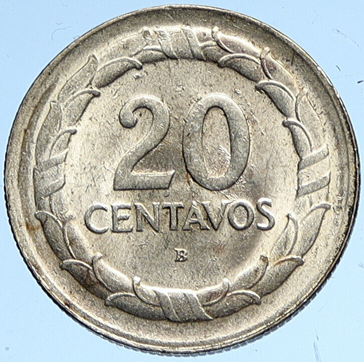 1946 COLUMBIA Simon Bolivar Eagle Shield Genuine Silver 20 Centavos Coin i112485