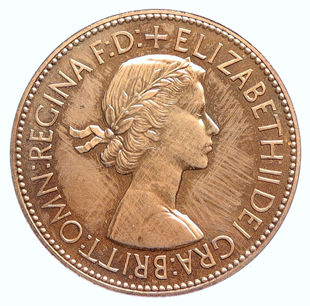 1953 UK Great Britain QUEEN ELIZABETH II Britannia Proof 1 Penny Coin i112477