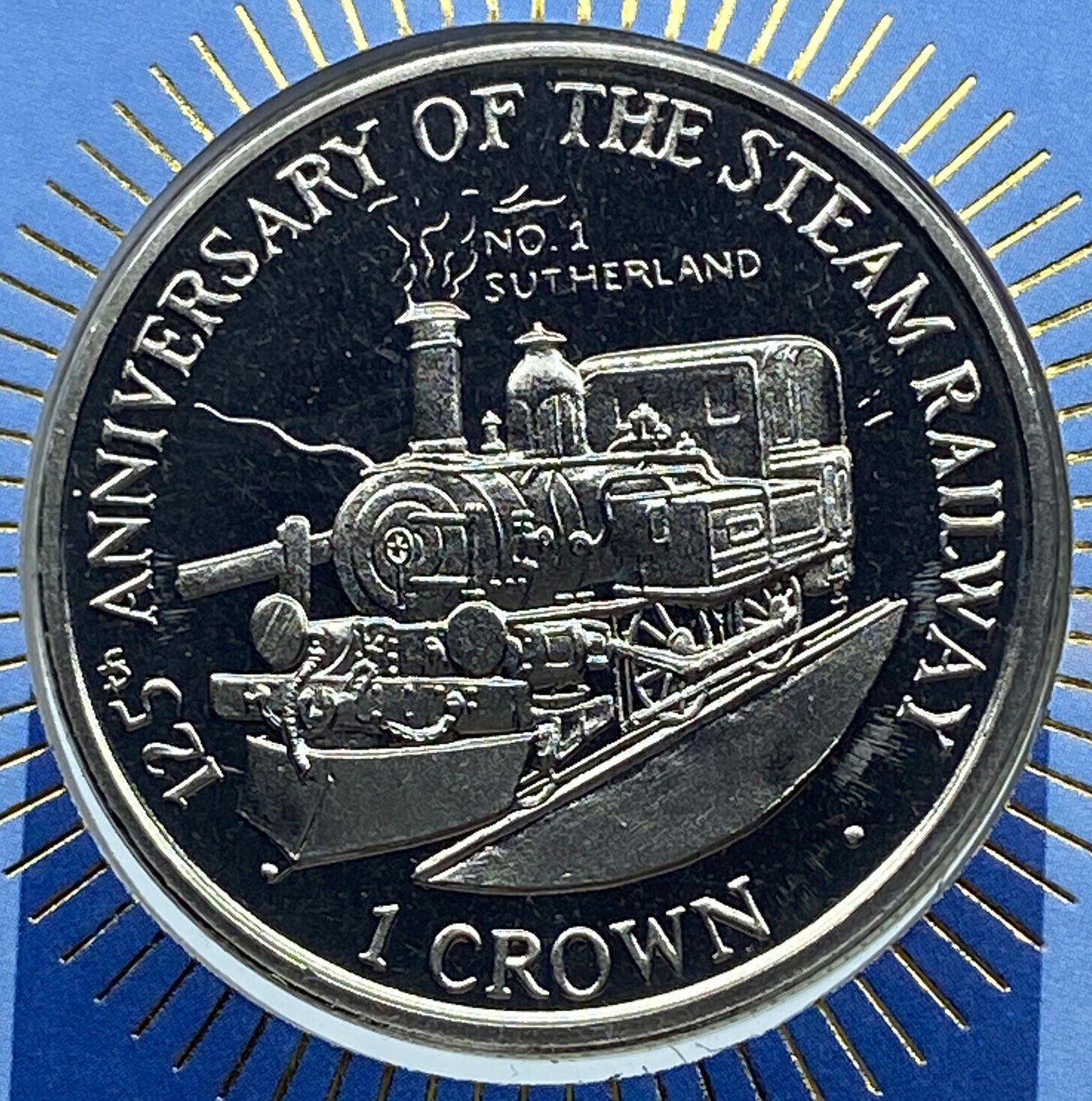 1998 ISLE OF MAN UK Steam Railway 125 Years Vintage Old Crown Coin i114448