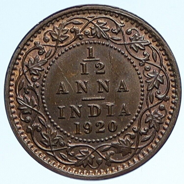 1920 BRITISH INDIA UK COLONY King George V Antique 1/2 Half Anna Coin i112464