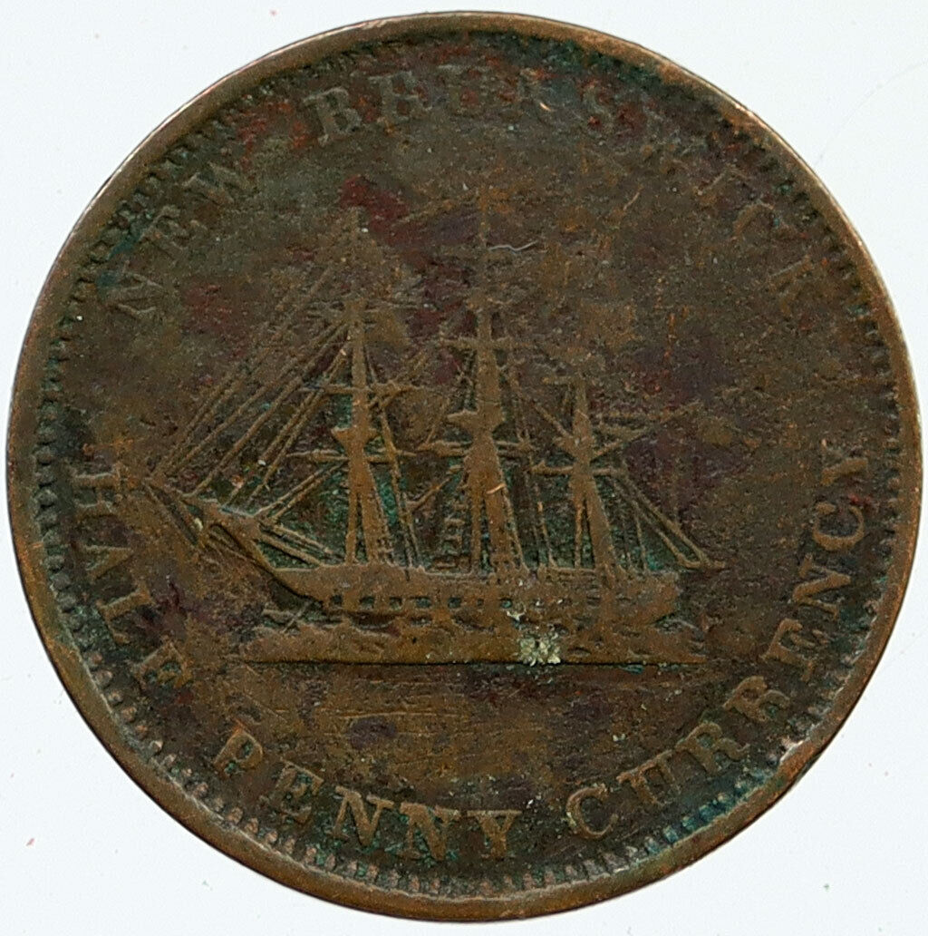 1854 CANADA New Brunswick British UK VICTORIA HMS Ship OLD Penny Token i116104