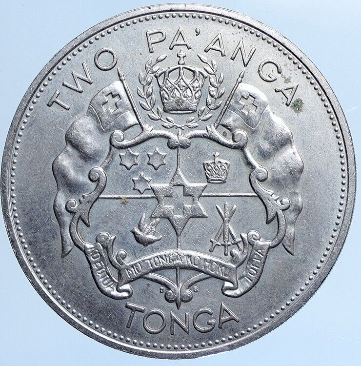 1967 TONGA King Tupou IV Coronation 4th of July Old 2 Pa'anga Coin i113985