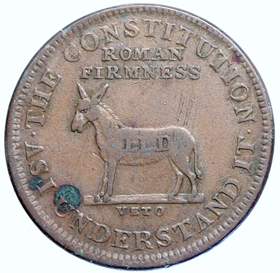 1833 USA US Hard Times Political Token RESPONSIBILITY Roman Firm DONKEY i113926