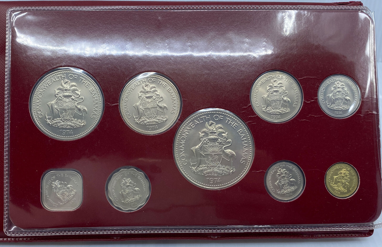 1974 BAHAMAS UK Queen Elizabeth II Shell Marlin 9 Coin Set 5 are Silver i114467