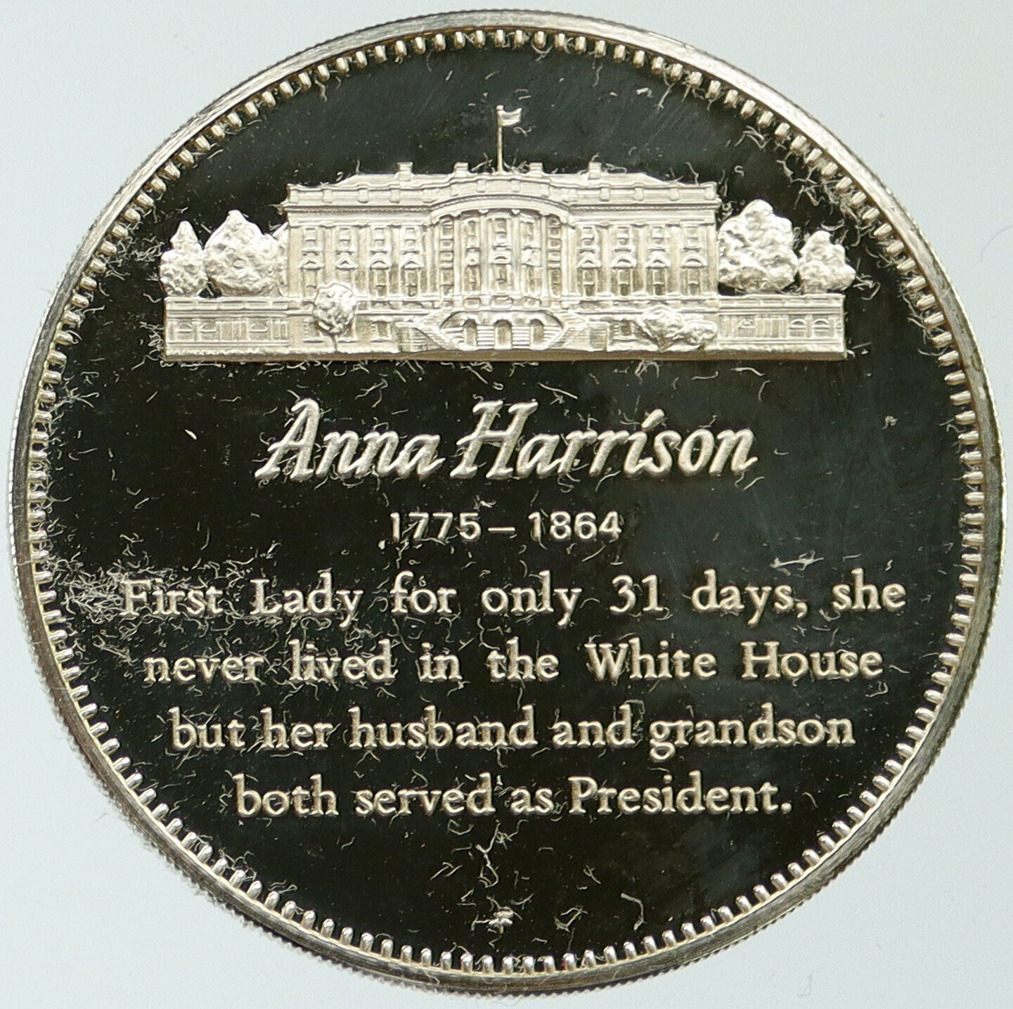 1972FM US USA White House FIRST LADY Anna Harrison PROOF Silver Medal i115368