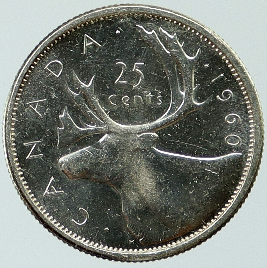 1960 CANADA UK Queen Elizabeth II CARIBOU Vintage Silver 25 Cents Coin i115374